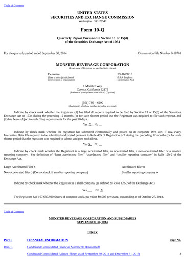 Thumbnail Monster Beverage Quarterly Report 2014-q3