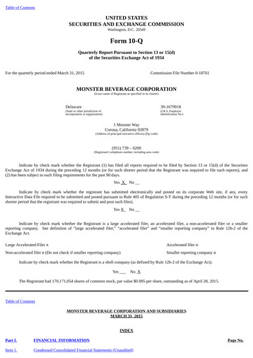 Thumbnail Monster Beverage Quarterly Report 2015-q1