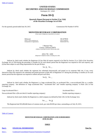 Thumbnail Monster Beverage Quarterly Report 2015-q2