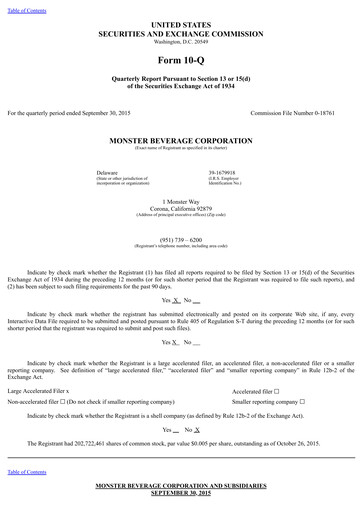 Thumbnail Monster Beverage Quarterly Report 2015-q3