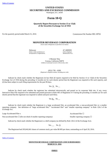 Thumbnail Monster Beverage Quarterly Report 2016-q1