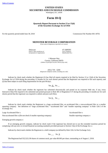 Thumbnail Monster Beverage Quarterly Report 2018-q2