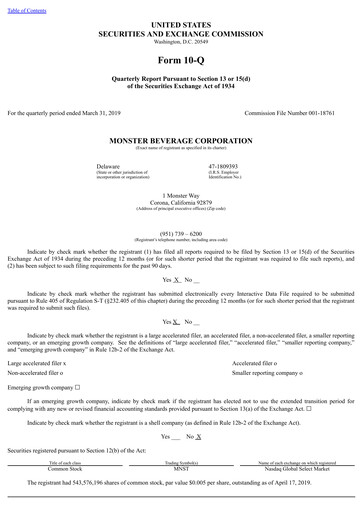 Thumbnail Monster Beverage Quarterly Report 2019-q1