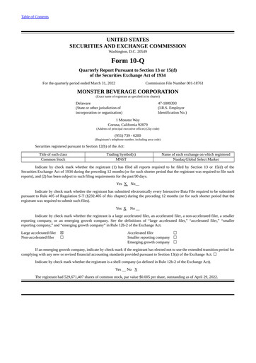 Thumbnail Monster Beverage Quarterly Report 2022-q1