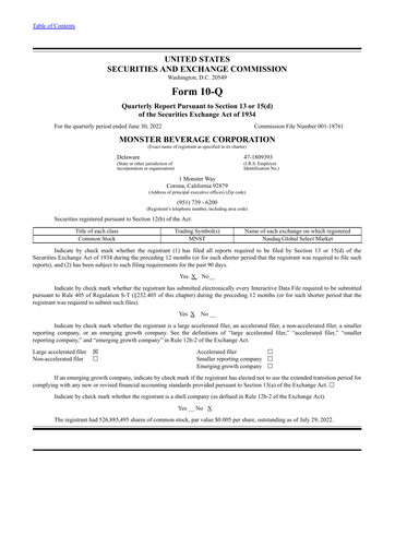 Thumbnail Monster Beverage Quarterly Report 2022-q2