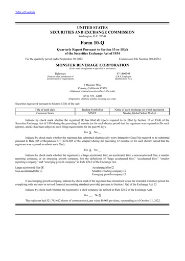 Thumbnail Monster Beverage Quarterly Report 2022-q3