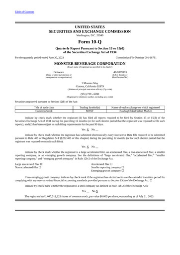 Thumbnail Monster Beverage Quarterly Report 2023-q2