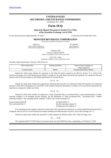 Thumbnail Monster Beverage Quarterly Report 2024-q3