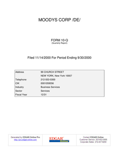 Thumbnail Moody's Quarterly Report 2000-q3