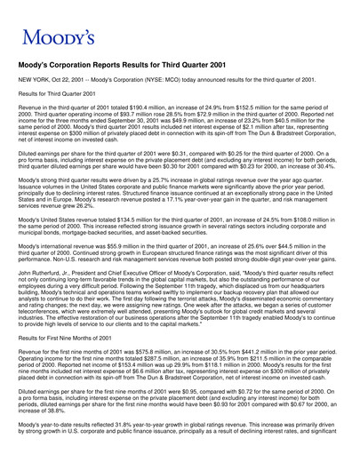 Vorschaubild Moody's Quartalsbericht 2001-q3