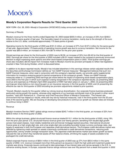 Vorschaubild Moody's Quartalsbericht 2003-q3