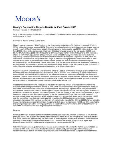 Vorschaubild Moody's Quartalsbericht 2005-q1