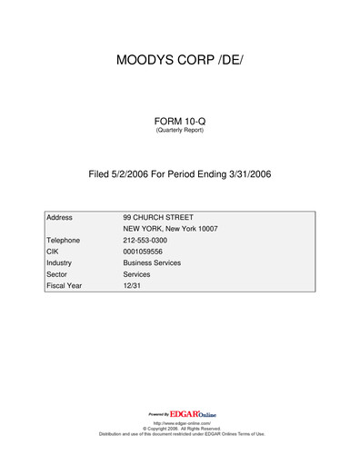 Thumbnail Moody's Quarterly Report 2006-q1