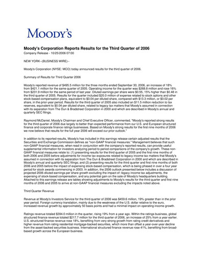 Vorschaubild Moody's Quartalsbericht 2006-q3