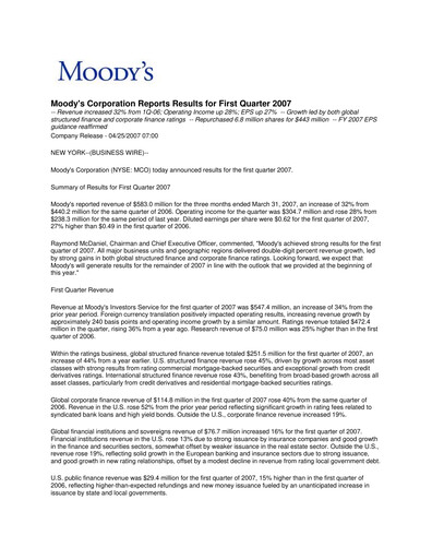 Vorschaubild Moody's Quartalsbericht 2007-q1