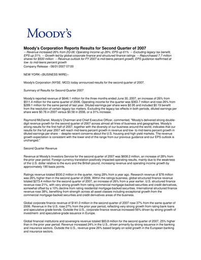 Vorschaubild Moody's Quartalsbericht 2007-q2