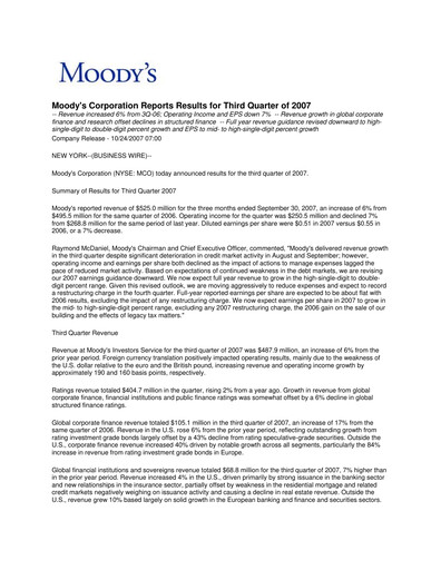 Vorschaubild Moody's Quartalsbericht 2007-q3