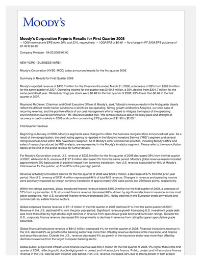 Vorschaubild Moody's Quartalsbericht 2008-q1