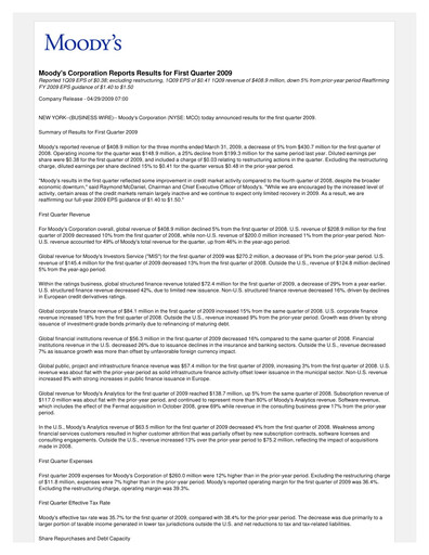 Vorschaubild Moody's Quartalsbericht 2009-q1