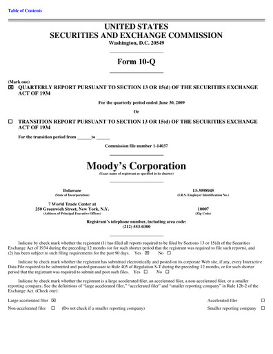 Thumbnail Moody's Quarterly Report 2009-q2