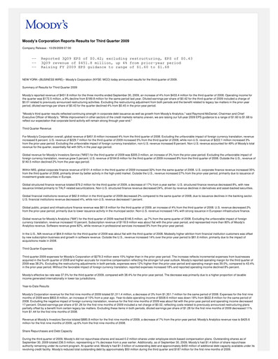 Vorschaubild Moody's Quartalsbericht 2009-q3