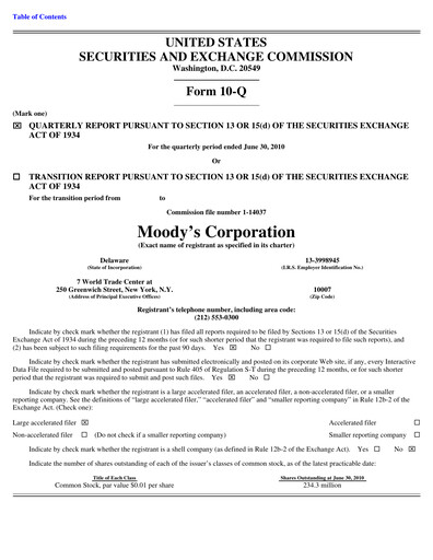 Thumbnail Moody's Quarterly Report 2010-q2