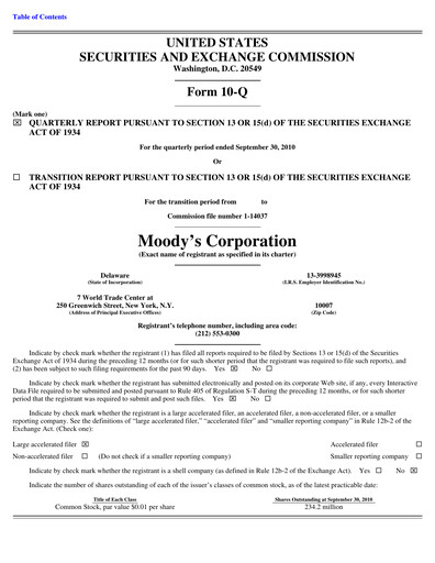 Thumbnail Moody's Quarterly Report 2010-q3
