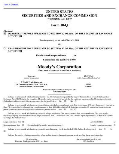 Thumbnail Moody's Quarterly Report 2011-q1