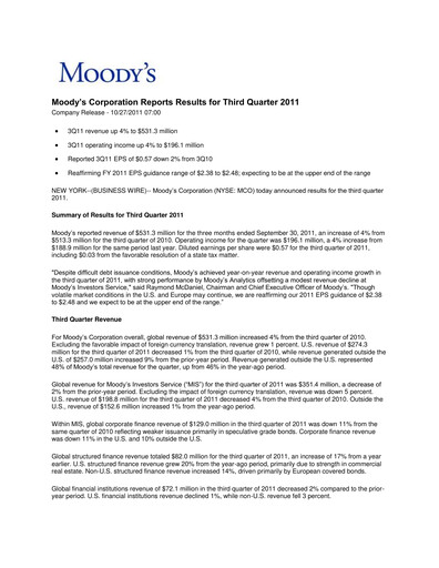 Vorschaubild Moody's Quartalsbericht 2011-q3