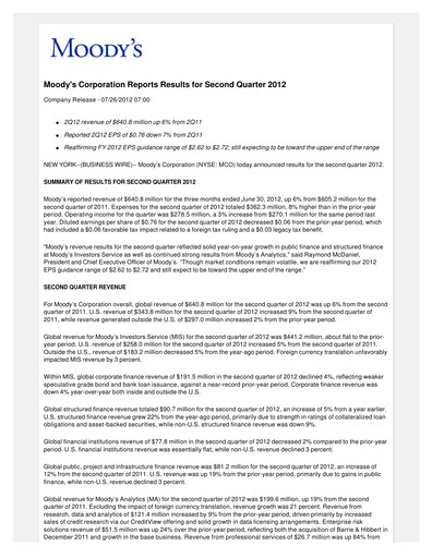 Vorschaubild Moody's Quartalsbericht 2012-q2