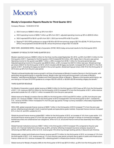 Vorschaubild Moody's Quartalsbericht 2012-q3