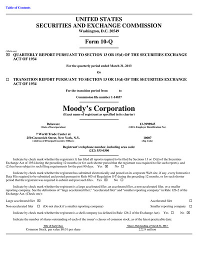 Thumbnail Moody's Quarterly Report 2013-q1