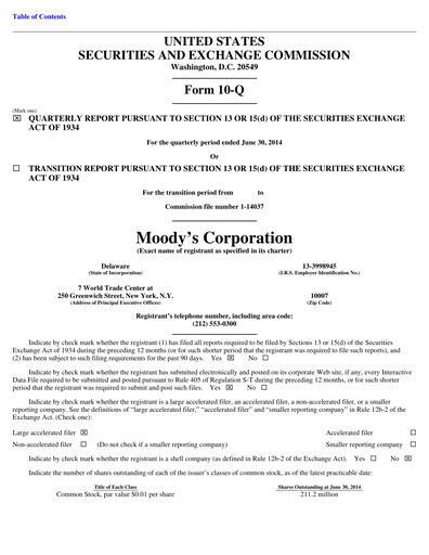 Thumbnail Moody's Quarterly Report 2014-q2