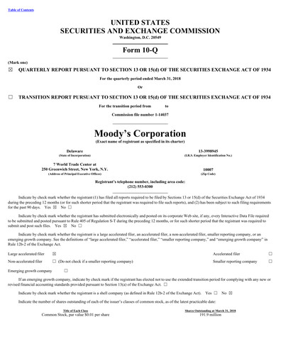 Thumbnail Moody's Quarterly Report 2018-q1