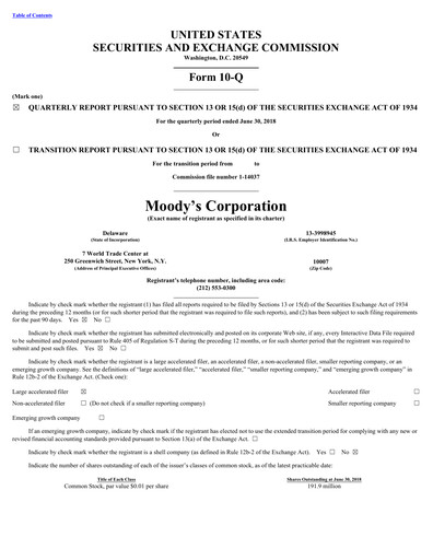 Thumbnail Moody's Quarterly Report 2018-q2