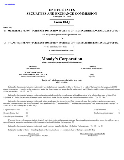 Thumbnail Moody's Quarterly Report 2018-q3