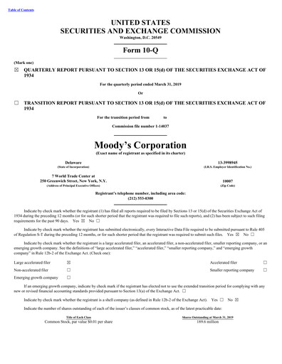 Thumbnail Moody's Quarterly Report 2019-q1