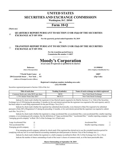 Thumbnail Moody's Quarterly Report 2019-q3