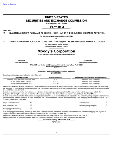 Thumbnail Moody's Quarterly Report 2021-q1
