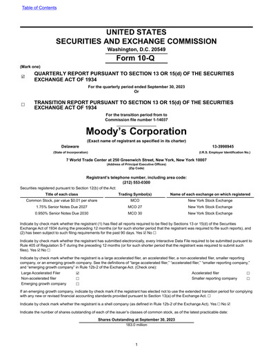 Thumbnail Moody's Quarterly Report 2023-q3