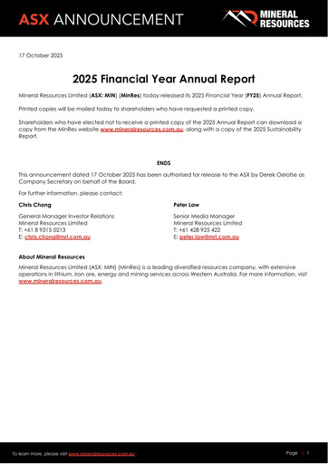 Thumbnail Mineral Resources Annual Report 2025