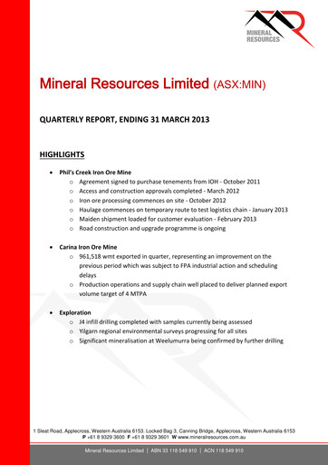 Thumbnail Mineral Resources Quarterly Report 2013-q3
