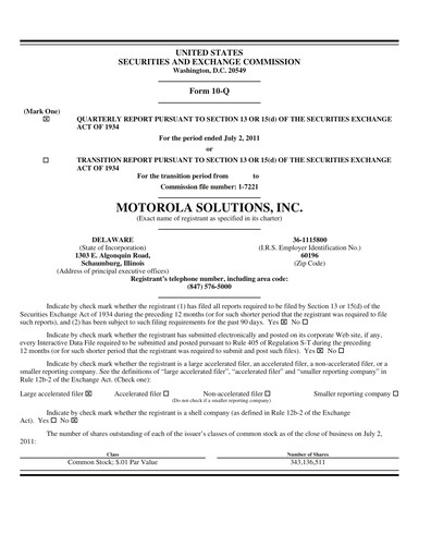 Thumbnail Motorola Solutions
 Quarterly Report 2011-q2