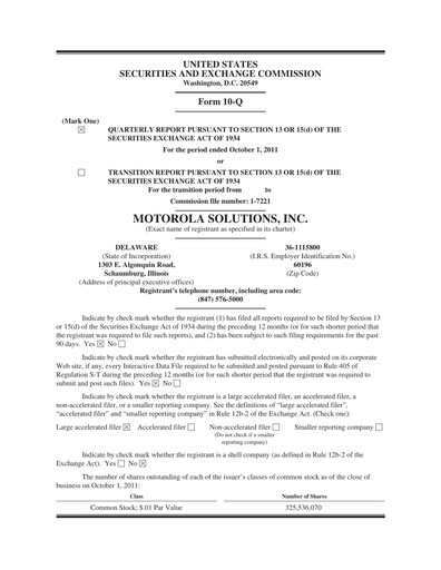 Thumbnail Motorola Solutions
 Quarterly Report 2011-q3