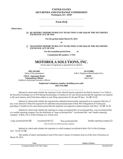 Thumbnail Motorola Solutions
 Quarterly Report 2014-q1