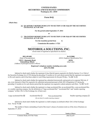 Thumbnail Motorola Solutions
 Quarterly Report 2014-q3