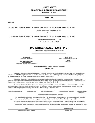 Thumbnail Motorola Solutions
 Quarterly Report 2018-q3