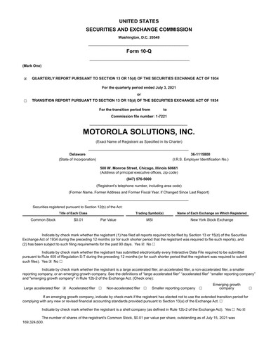 Thumbnail Motorola Solutions
 Quarterly Report 2021-q2
