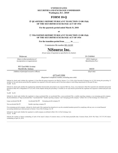 Miniature NiSource
 Rapport trimestriel 2018-q1
