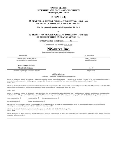 Miniature NiSource
 Rapport trimestriel 2018-q3